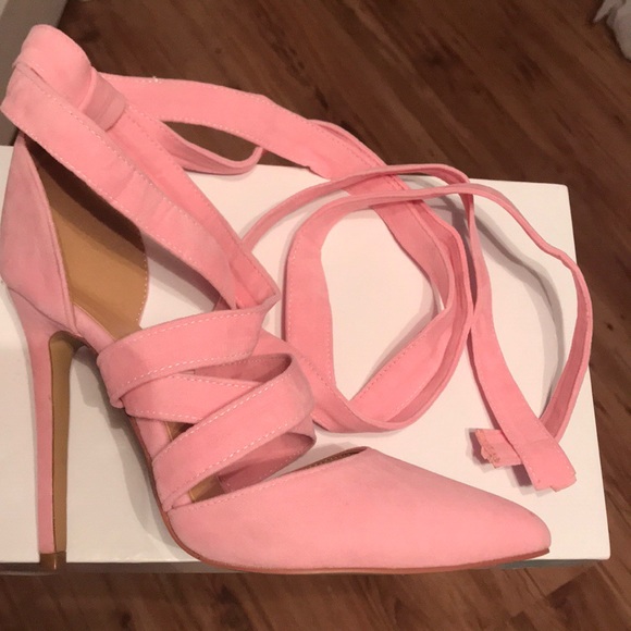 Pink Lace-Up Pointed Toe Heels - Picture 4 of 4